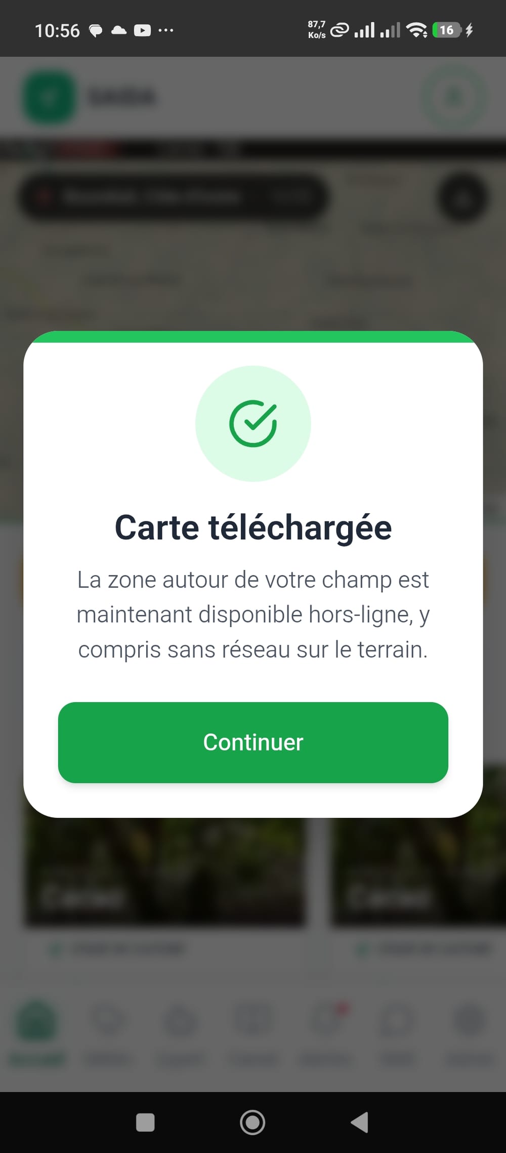 Confirmation de téléchargement de carte hors-ligne