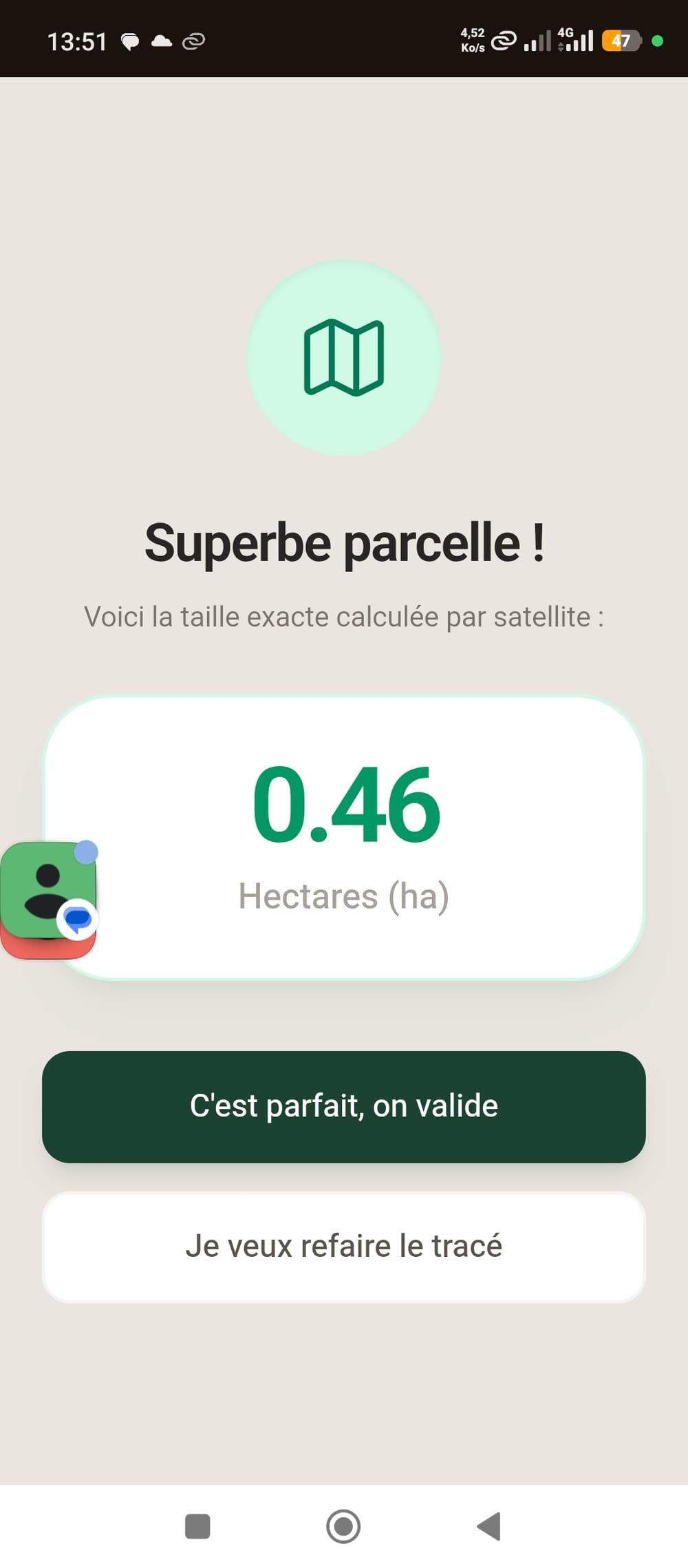 Surface de la parcelle calculée automatiquement