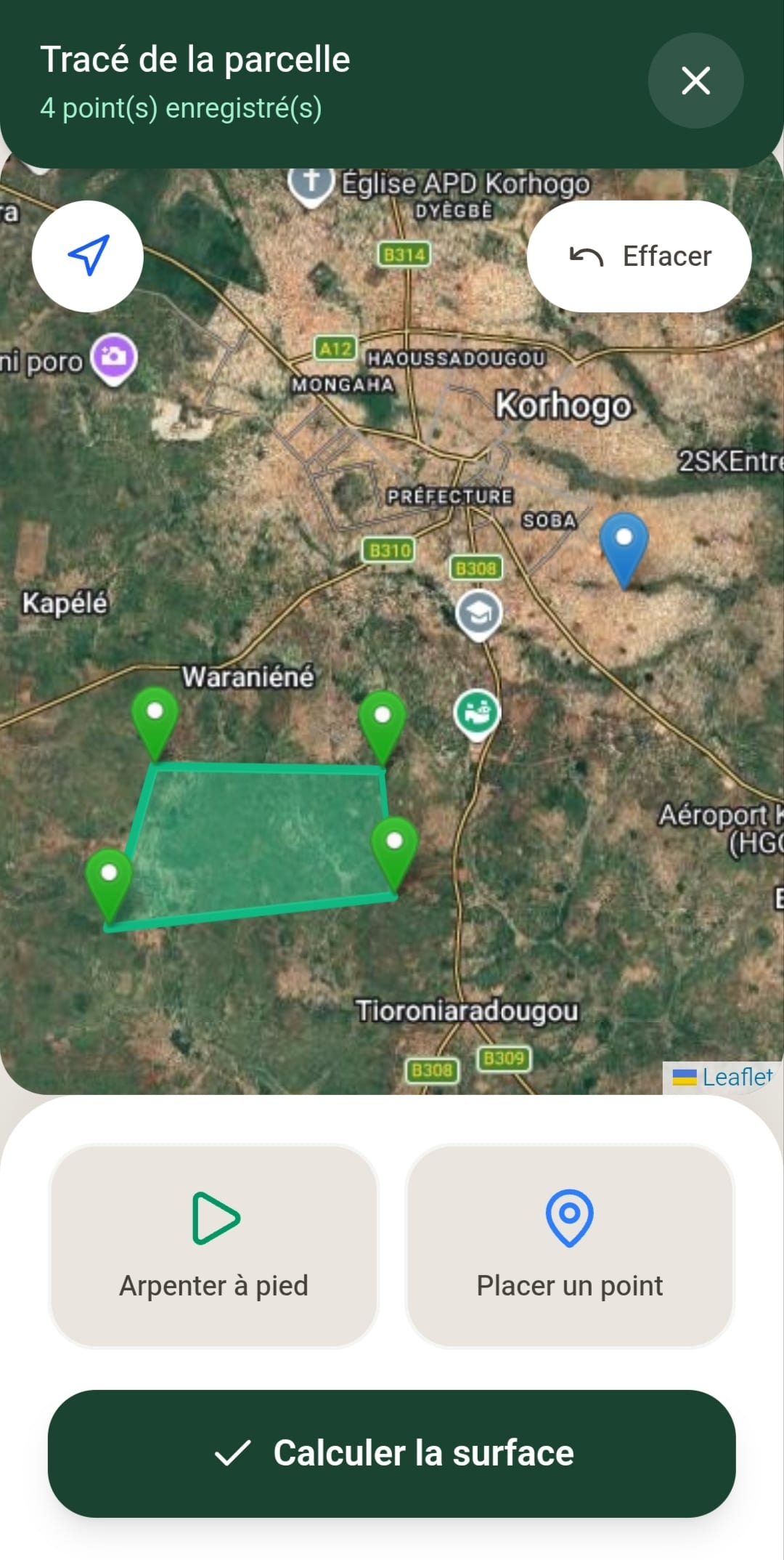 Délimitation d'une parcelle dans l'application SAIDA